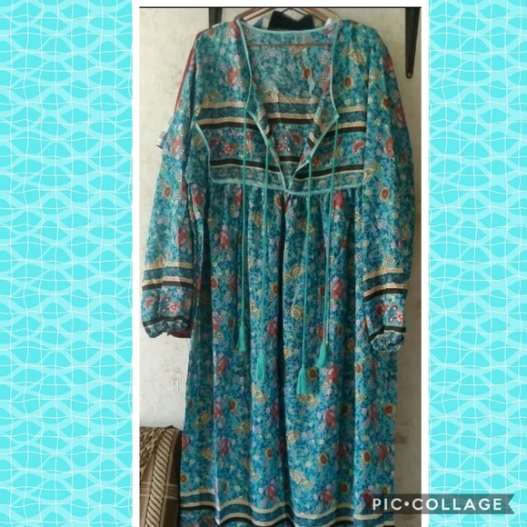 LAST 1 3X Boho blue gypsy rayon floral maxi dress - Picture 7 of 8